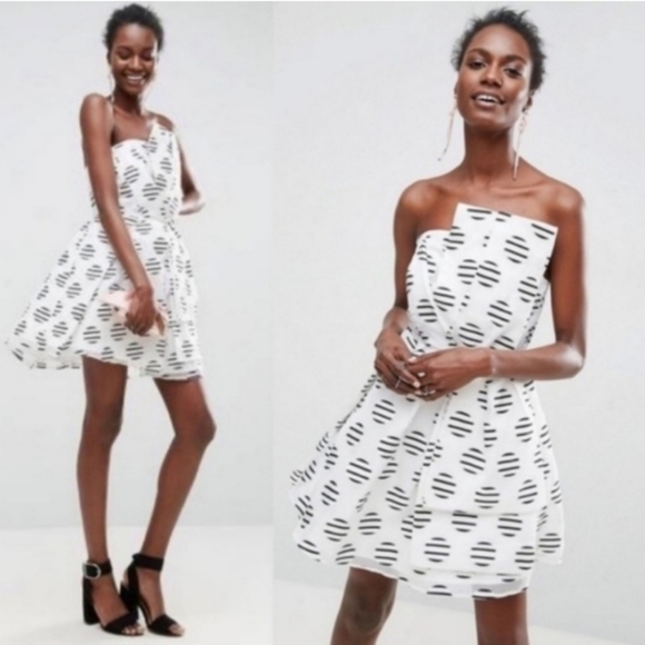ASOS Spot Stripe Bandeau Prom Mini Dress Size 6 - Picture 6 of 10